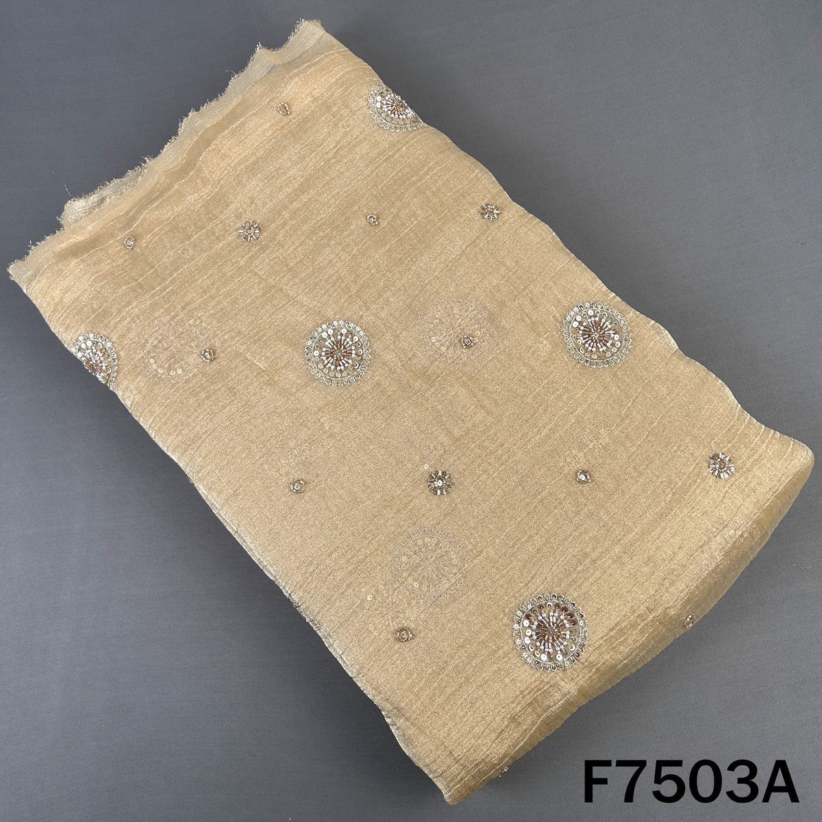 Cut Daba Zari Sequins with Pearl Work Crush Tissue Fabric - F7503