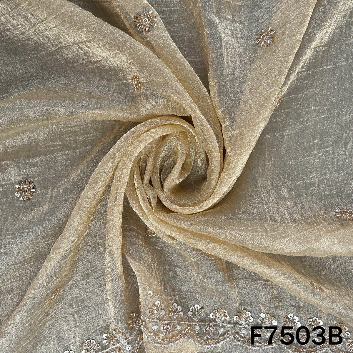 Cut Daba Zari Sequins with Pearl Work Crush Tissue Fabric - F7503