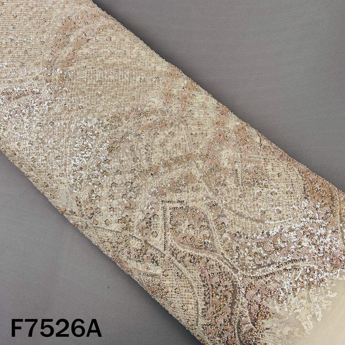 Cut Dana Thread Sequins Embroidered Net Fabric - F7526