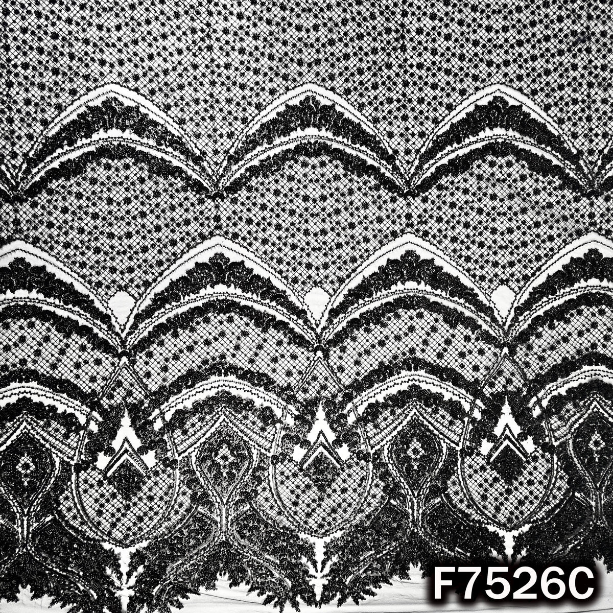 Cut Dana Thread Sequins Embroidered Net Fabric - F7526