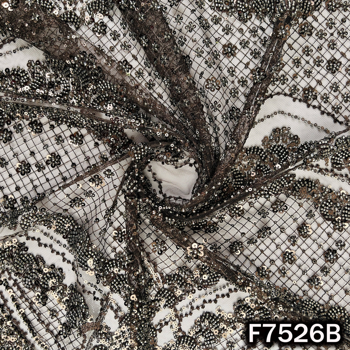 Cut Dana Thread Sequins Embroidered Net Fabric - F7526