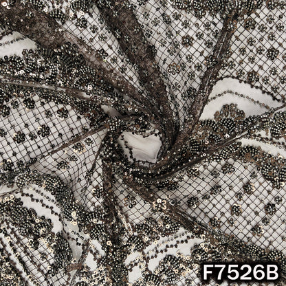 Cut Dana Thread Sequins Embroidered Net Fabric - F7526