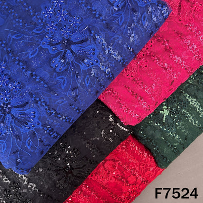 Cut Dana Thread Sequins Embroidered Net Fabric - F7524