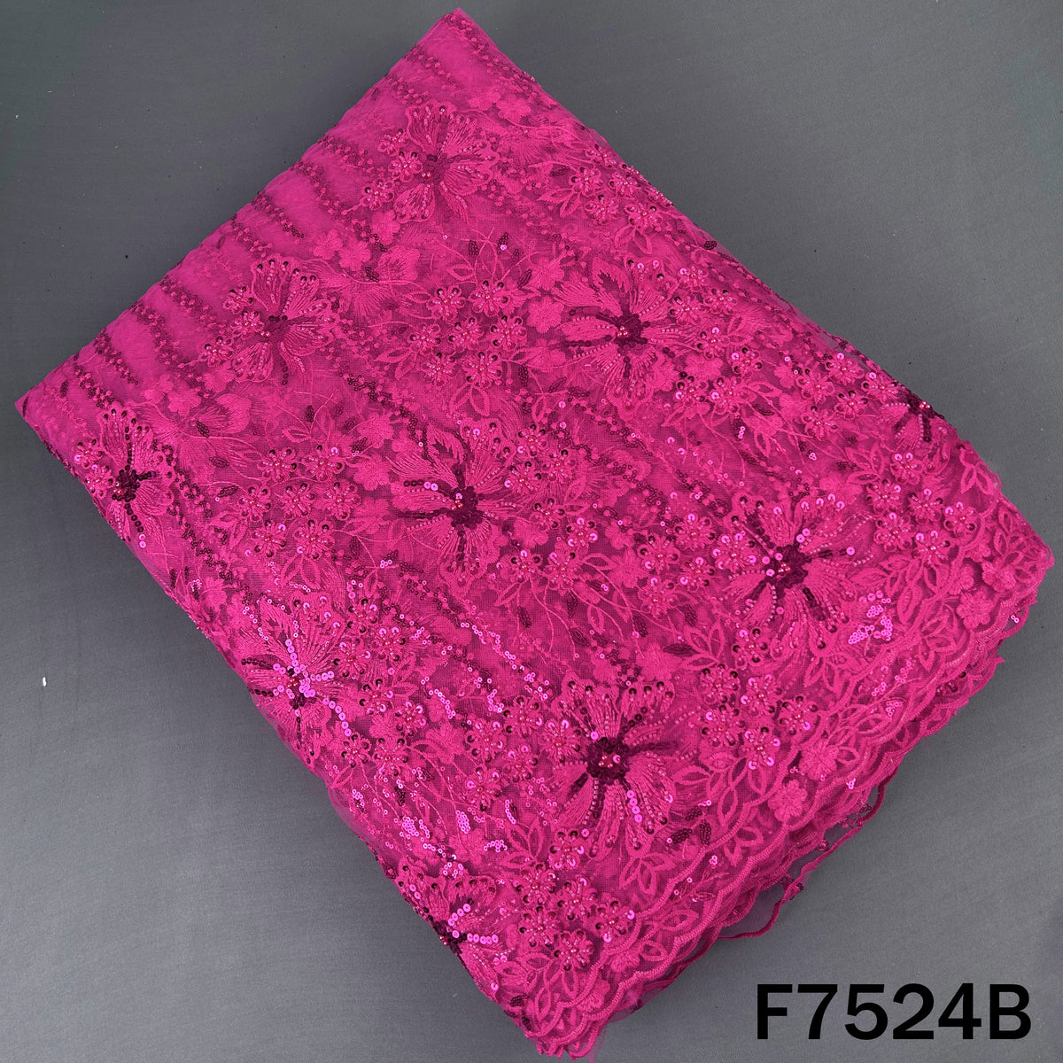 Cut Dana Thread Sequins Embroidered Net Fabric - F7524