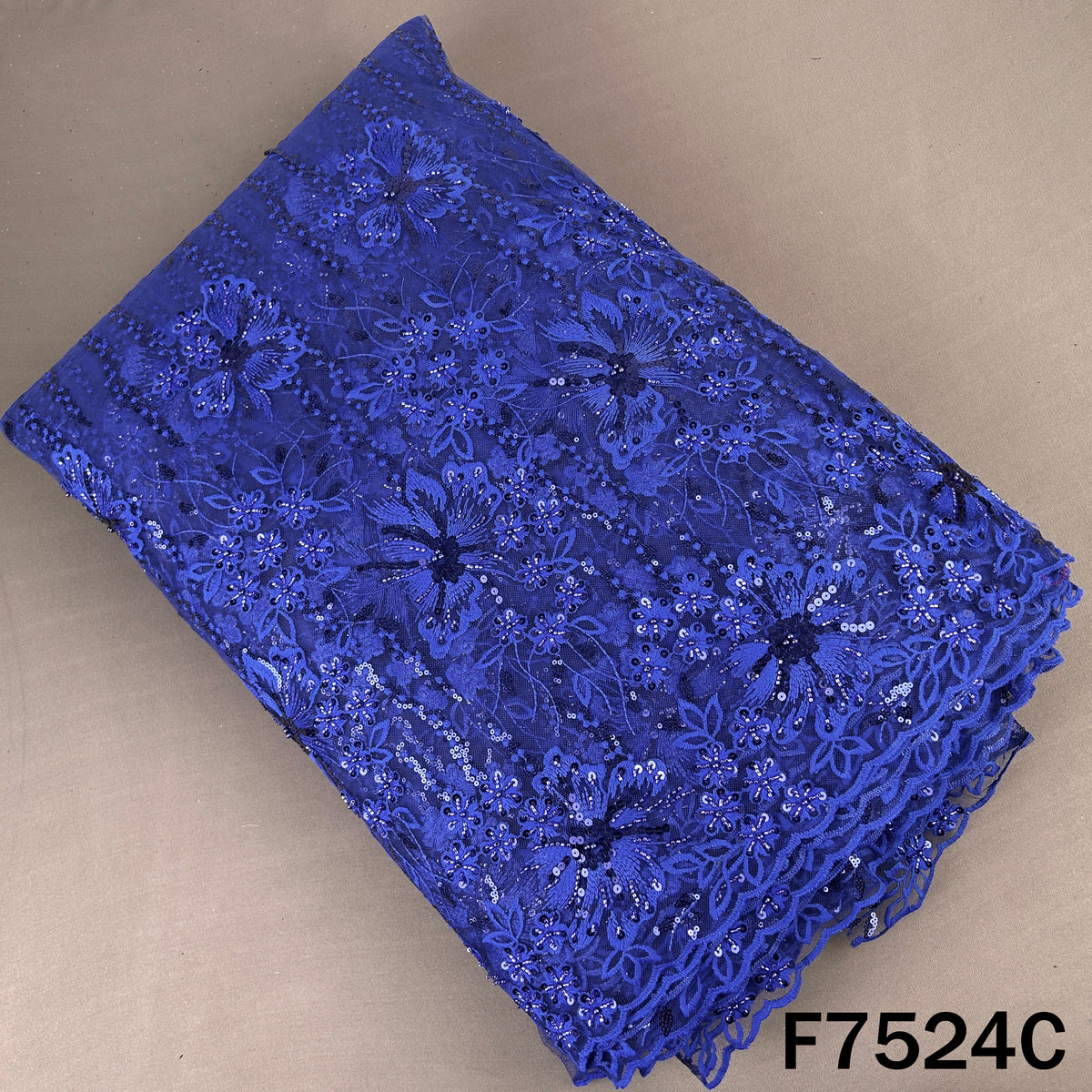 Cut Dana Thread Sequins Embroidered Net Fabric - F7524