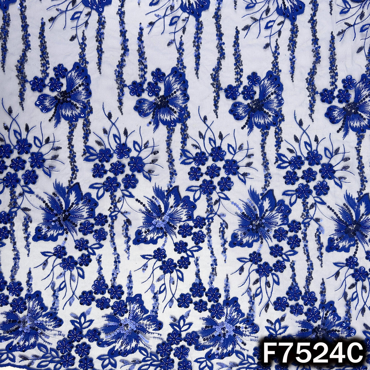 Cut Dana Thread Sequins Embroidered Net Fabric - F7524