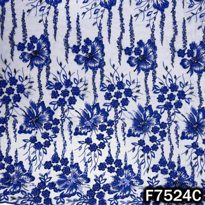 Cut Dana Thread Sequins Embroidered Net Fabric - F7524