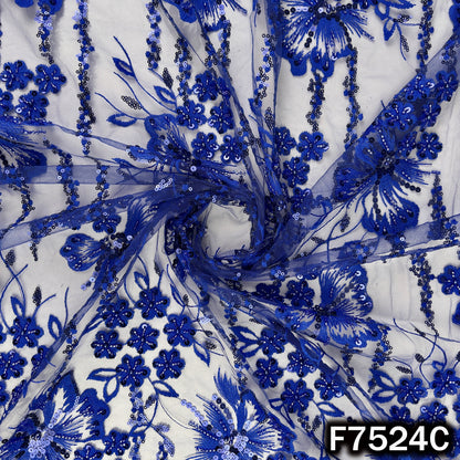 Cut Dana Thread Sequins Embroidered Net Fabric - F7524