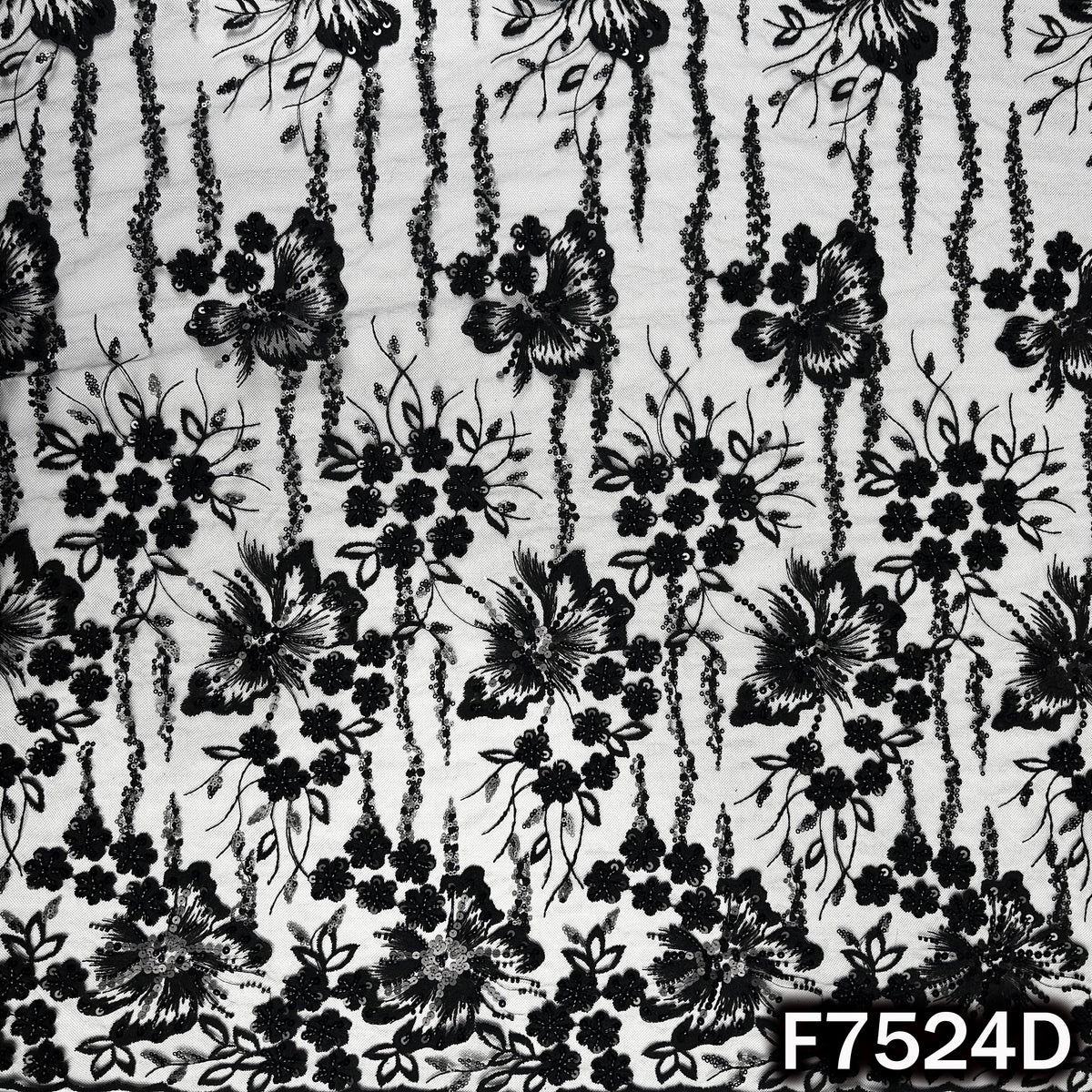 Cut Dana Thread Sequins Embroidered Net Fabric - F7524