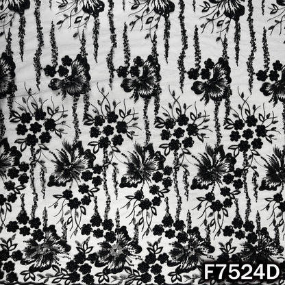 Cut Dana Thread Sequins Embroidered Net Fabric - F7524