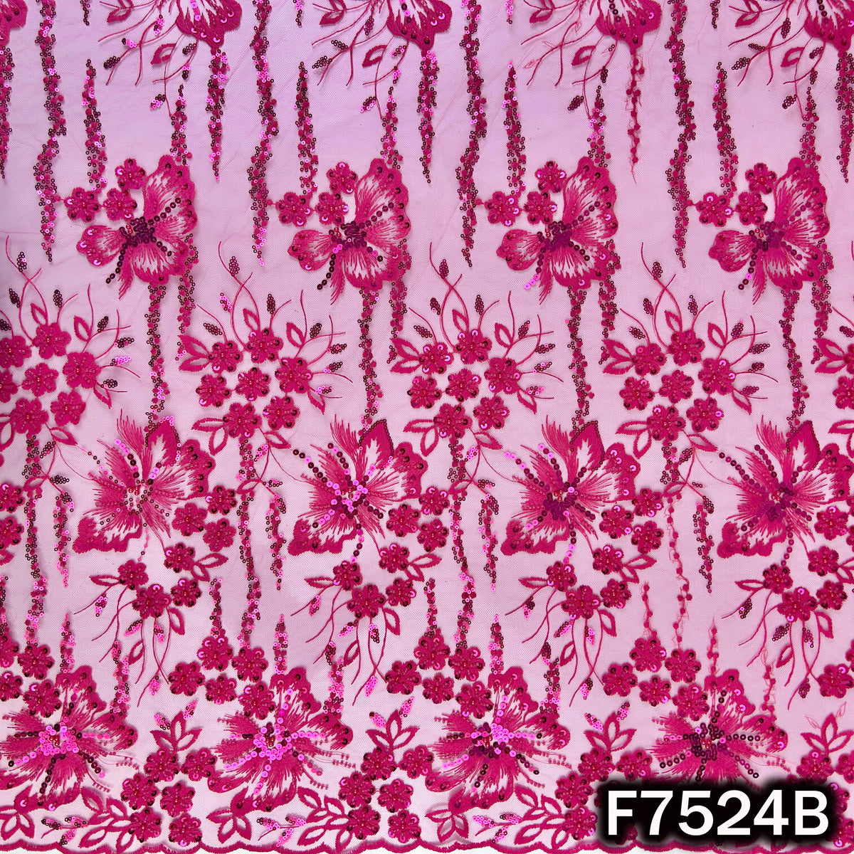 Cut Dana Thread Sequins Embroidered Net Fabric - F7524