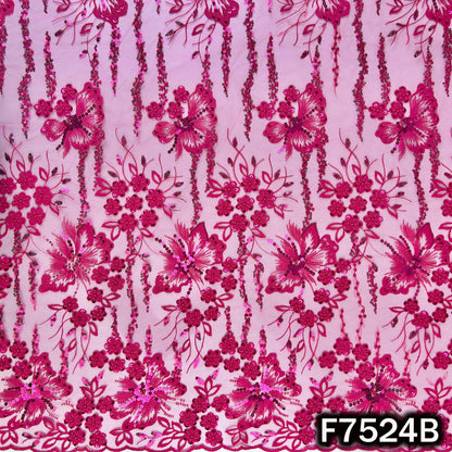 Cut Dana Thread Sequins Embroidered Net Fabric - F7524