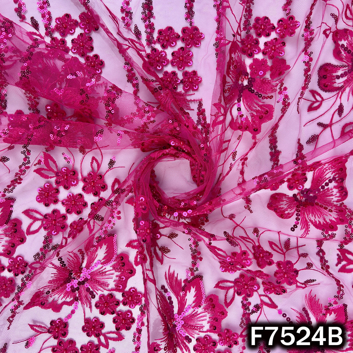 Cut Dana Thread Sequins Embroidered Net Fabric - F7524
