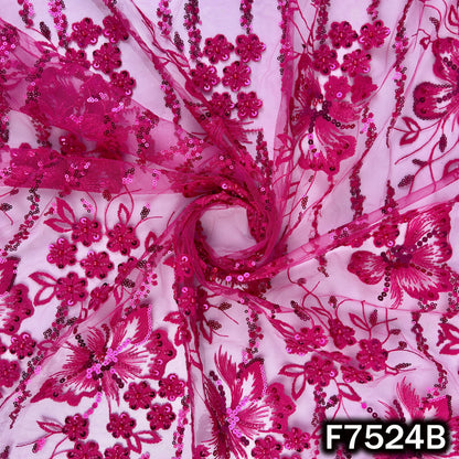 Cut Dana Thread Sequins Embroidered Net Fabric - F7524