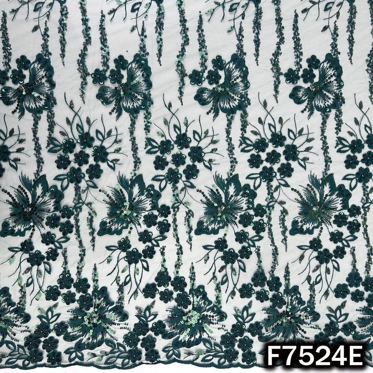 Cut Dana Thread Sequins Embroidered Net Fabric - F7524