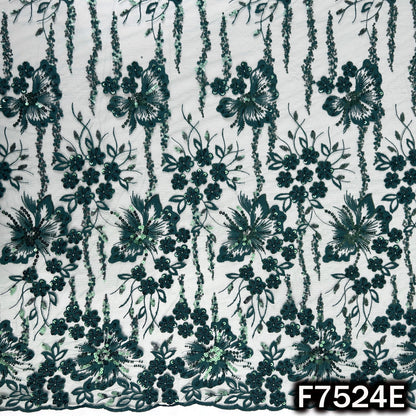 Cut Dana Thread Sequins Embroidered Net Fabric - F7524