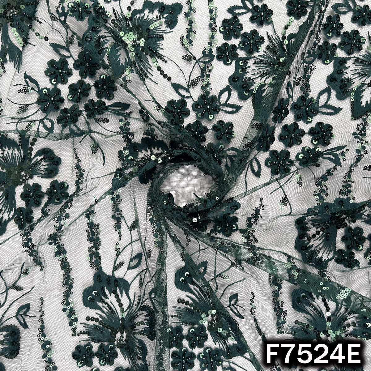 Cut Dana Thread Sequins Embroidered Net Fabric - F7524