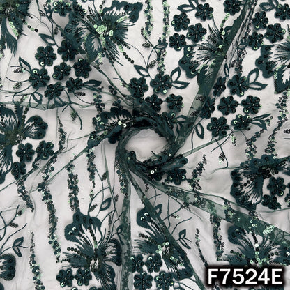 Cut Dana Thread Sequins Embroidered Net Fabric - F7524