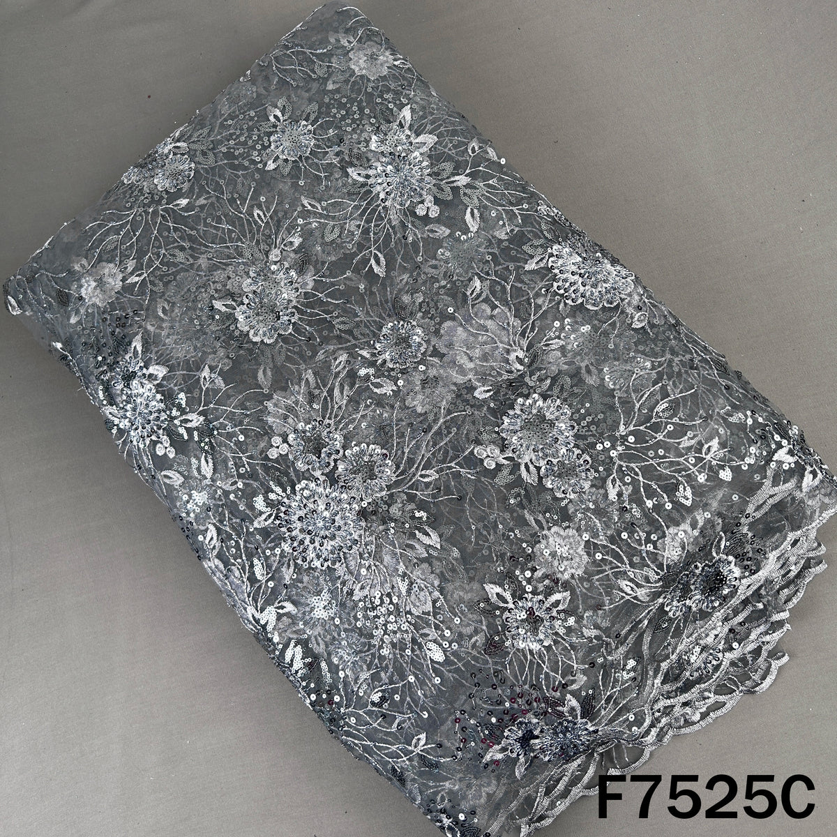 Cut Dana Thread Sequins Embroidered Net Fabric - F7525