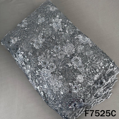 Cut Dana Thread Sequins Embroidered Net Fabric - F7525