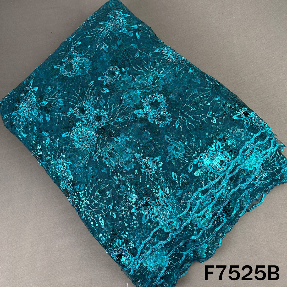 Cut Dana Thread Sequins Embroidered Net Fabric - F7525