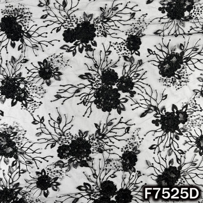 Cut Dana Thread Sequins Embroidered Net Fabric - F7525
