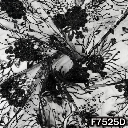 Cut Dana Thread Sequins Embroidered Net Fabric - F7525