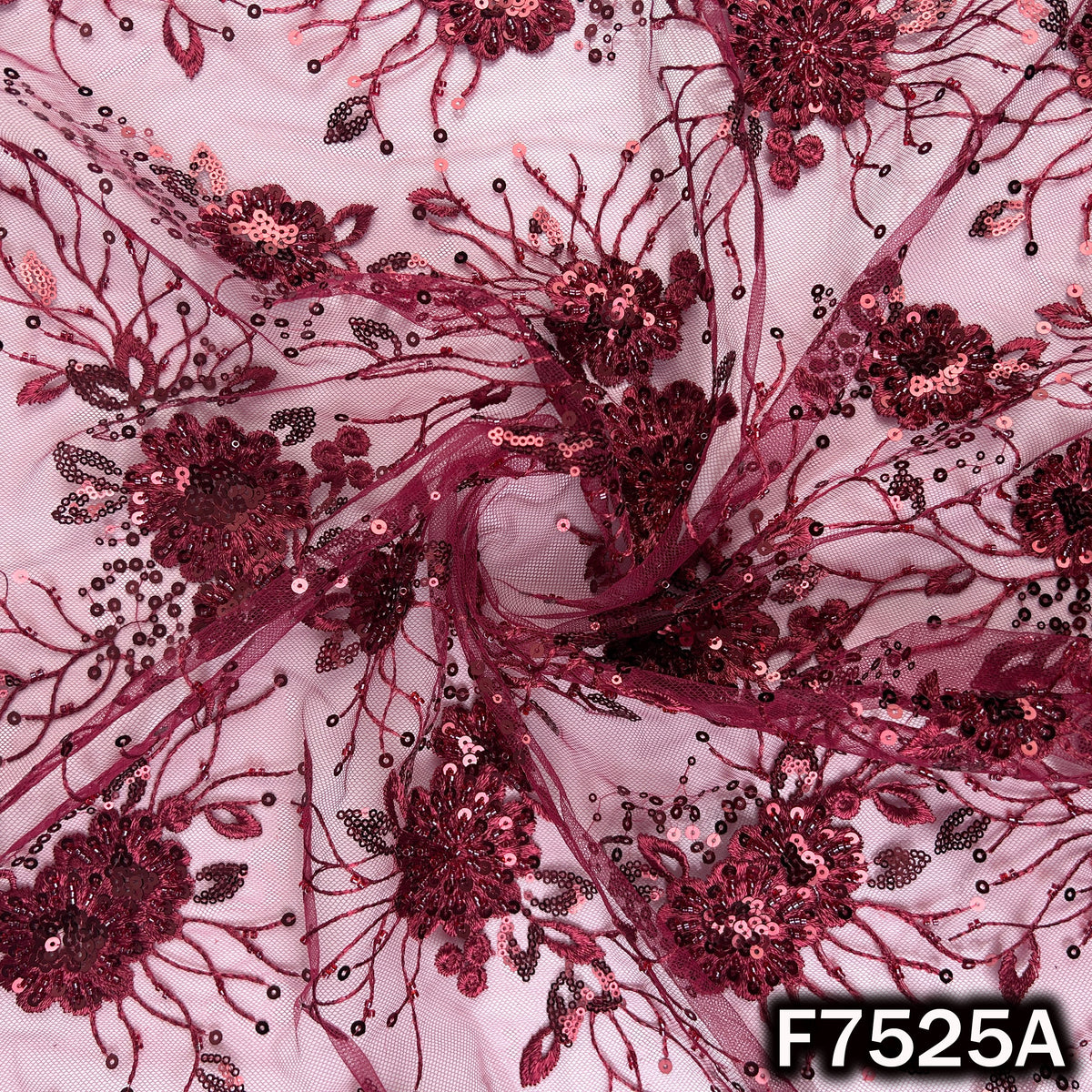 Cut Dana Thread Sequins Embroidered Net Fabric - F7525