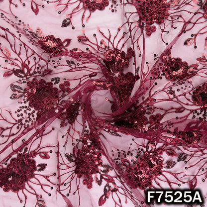 Cut Dana Thread Sequins Embroidered Net Fabric - F7525
