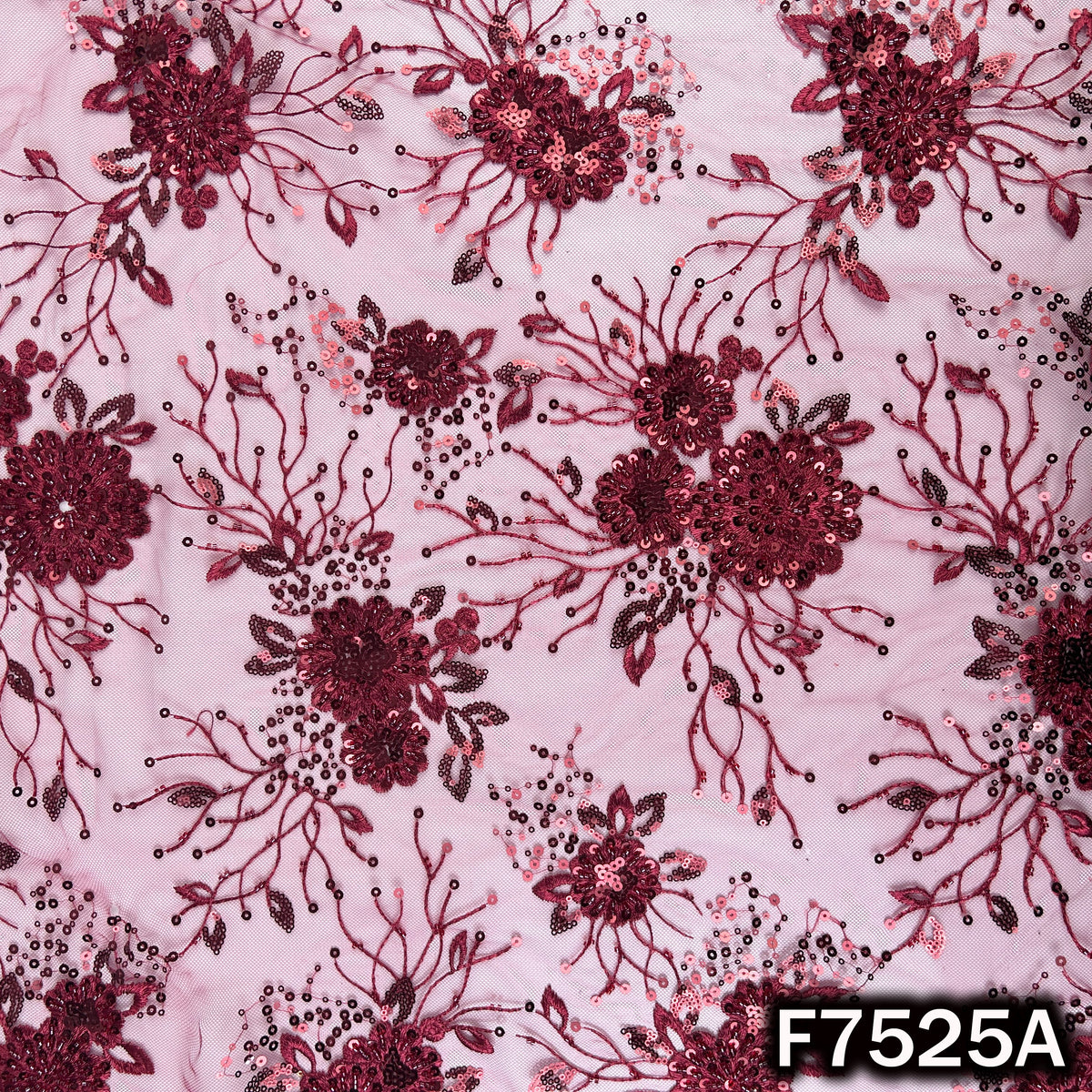 Cut Dana Thread Sequins Embroidered Net Fabric - F7525