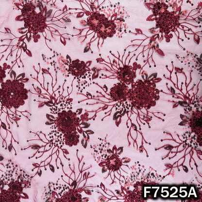 Cut Dana Thread Sequins Embroidered Net Fabric - F7525
