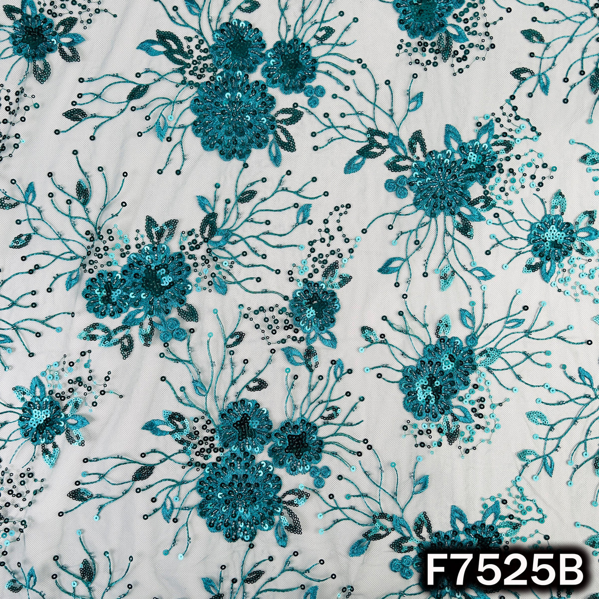 Cut Dana Thread Sequins Embroidered Net Fabric - F7525