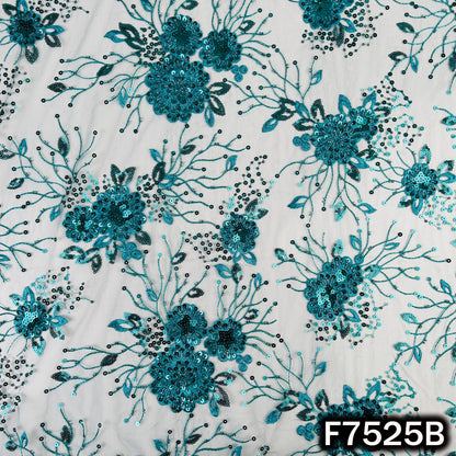 Cut Dana Thread Sequins Embroidered Net Fabric - F7525