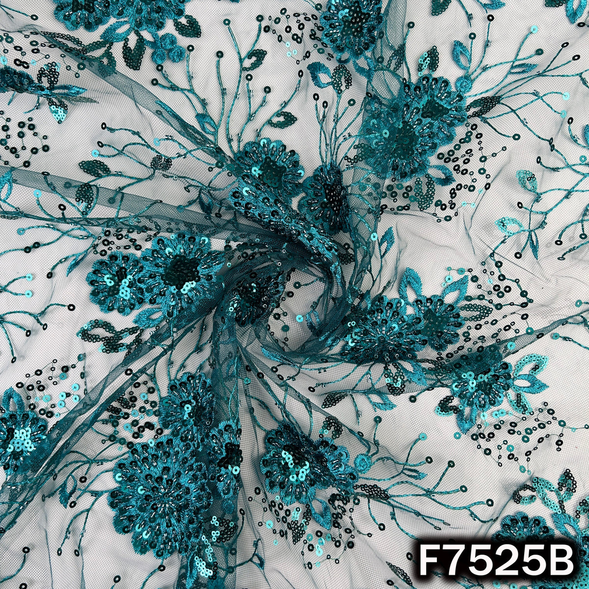 Cut Dana Thread Sequins Embroidered Net Fabric - F7525