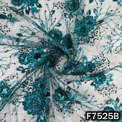 Cut Dana Thread Sequins Embroidered Net Fabric - F7525