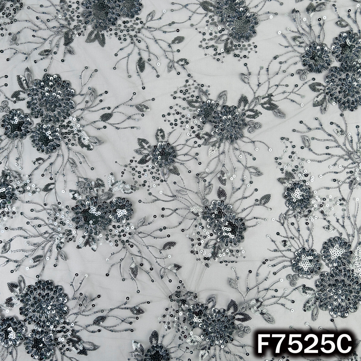 Cut Dana Thread Sequins Embroidered Net Fabric - F7525
