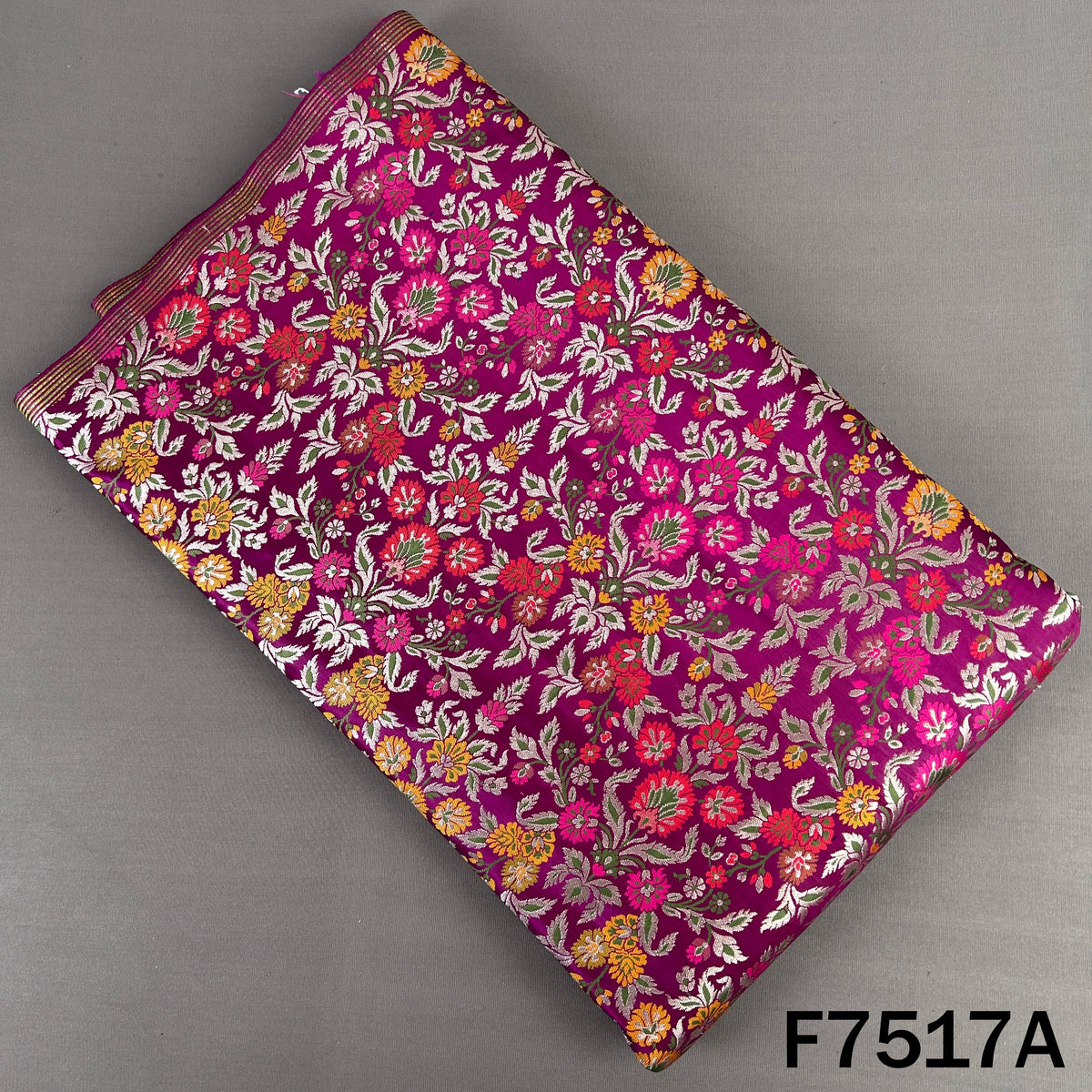 Zari Thread Embroidered Banarasi Silk Fabric - F7517