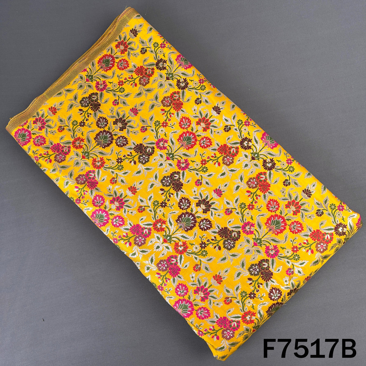Zari Thread Embroidered Banarasi Silk Fabric - F7517