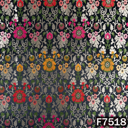 Zari Thread Embroidered Banarasi Silk Fabric - F7518