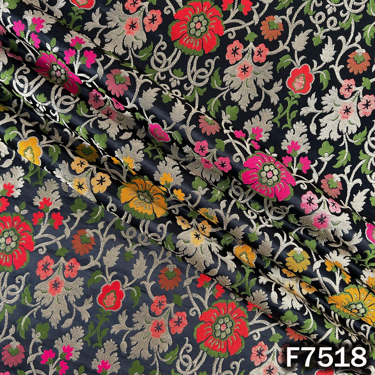 Zari Thread Embroidered Banarasi Silk Fabric - F7518