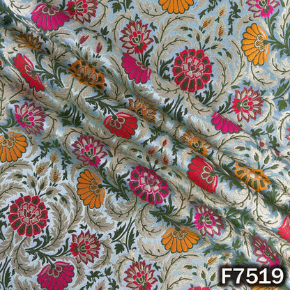 Zari Thread Embroidered Banarasi Silk Fabric - F7519