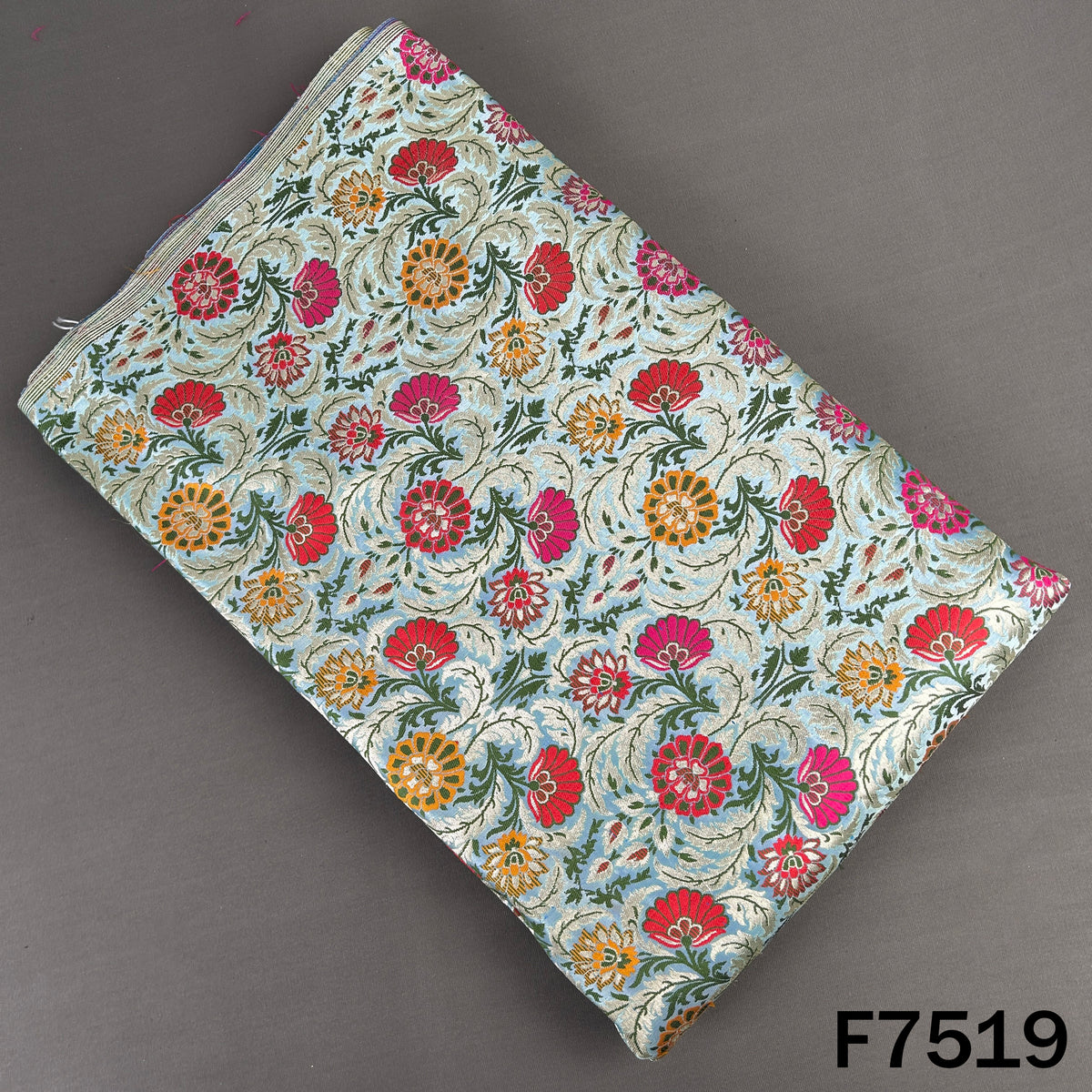 Zari Thread Embroidered Banarasi Silk Fabric - F7519