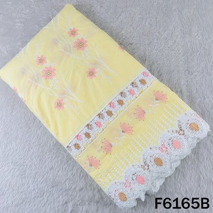 Zari Thread Embroidered Cut Work Cotton Fabric - F6165