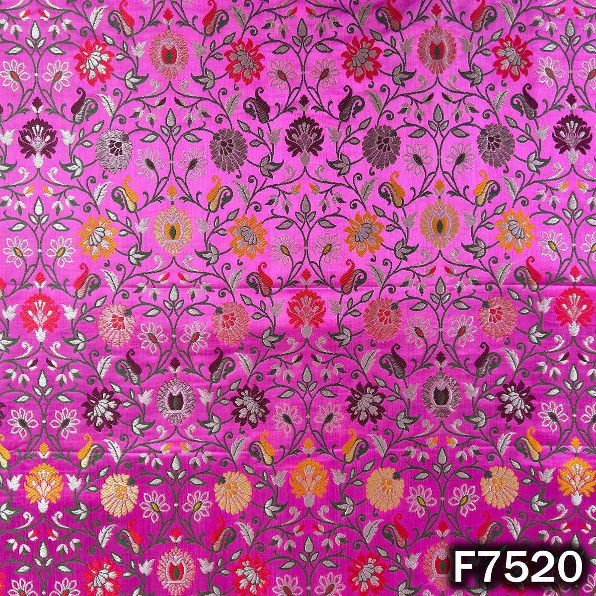 Zari Thread Embroidered Banarasi Silk Fabric - F7520