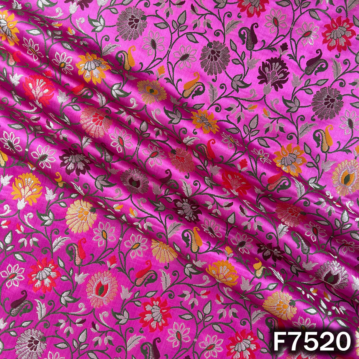 Zari Thread Embroidered Banarasi Silk Fabric - F7520