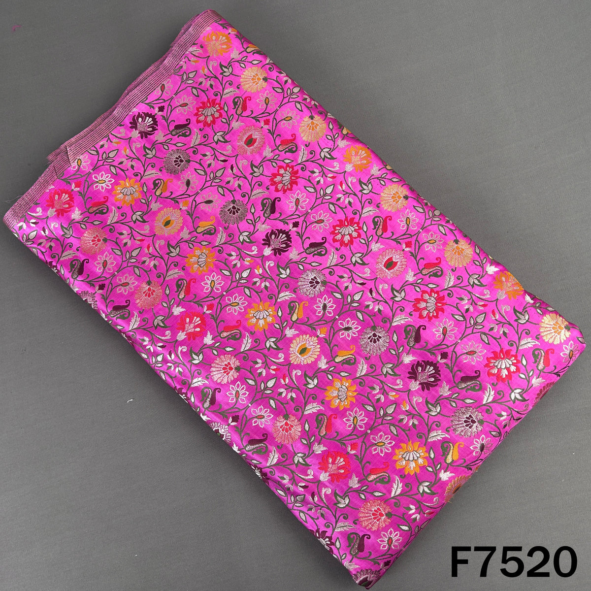 Zari Thread Embroidered Banarasi Silk Fabric - F7520