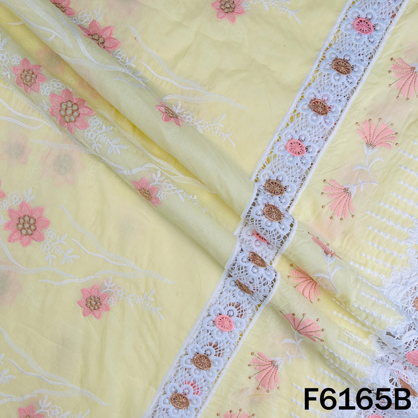 Zari Thread Embroidered Cut Work Cotton Fabric - F6165