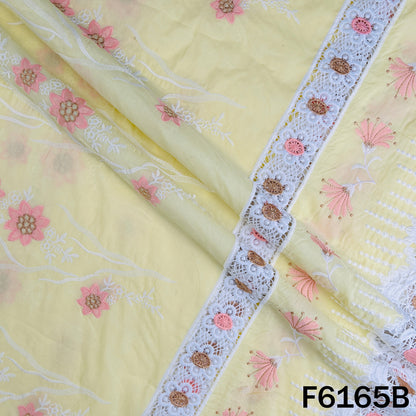 Zari Thread Embroidered Cut Work Cotton Fabric - F6165
