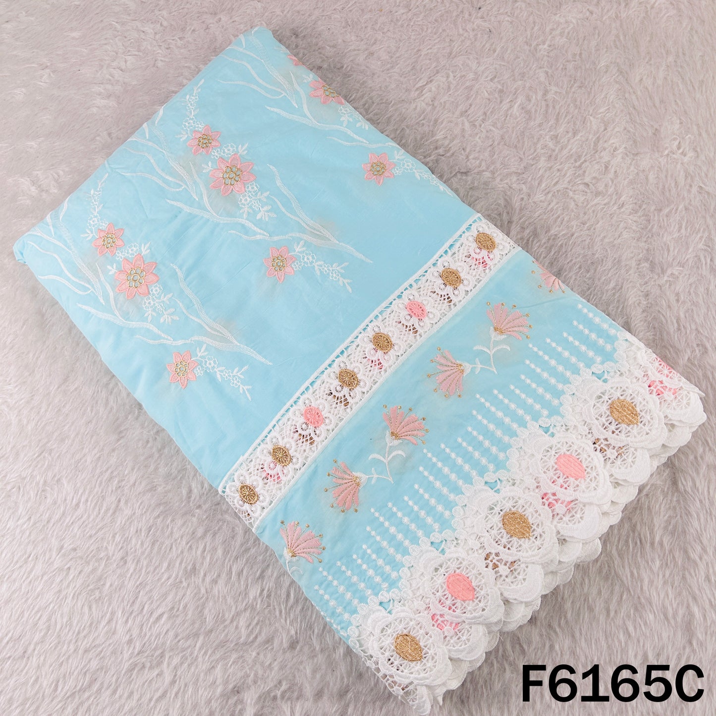 Zari Thread Embroidered Cut Work Cotton Fabric - F6165