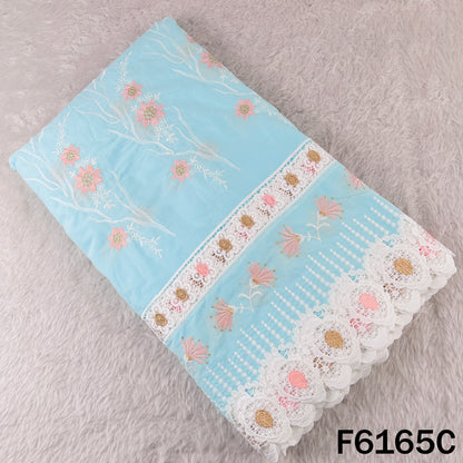 Zari Thread Embroidered Cut Work Cotton Fabric - F6165